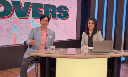 Yoshito Hori speaking alongside the One News PH host at the studio desk